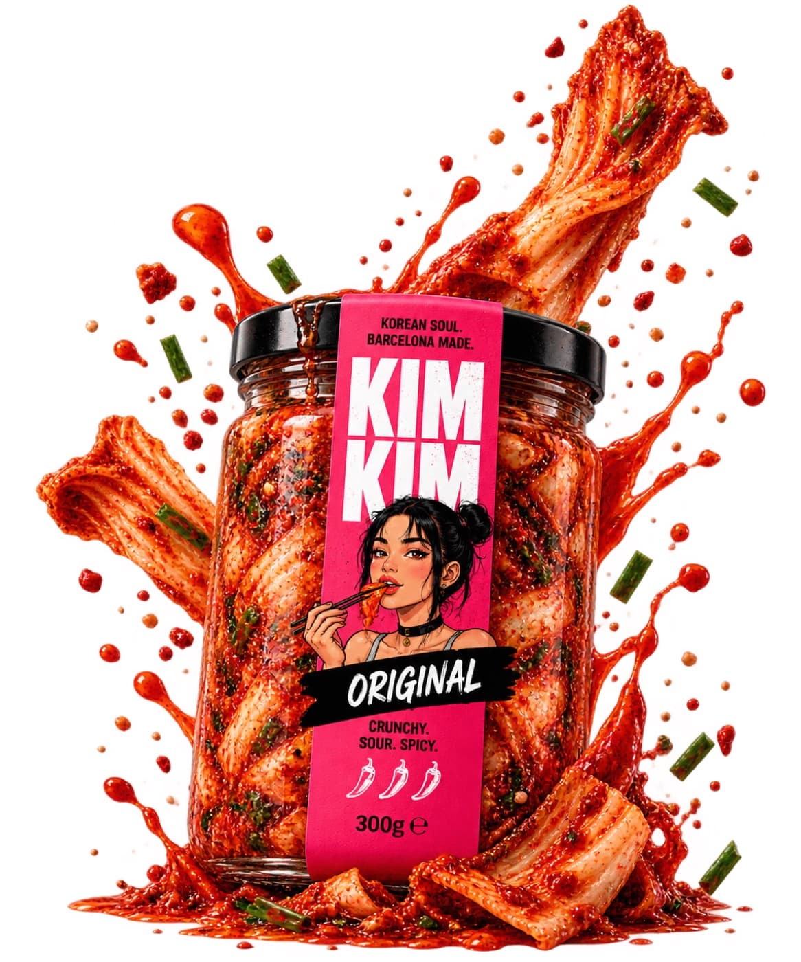 KIMKIM ORIGINAL kimchi jar with a kimchi splash